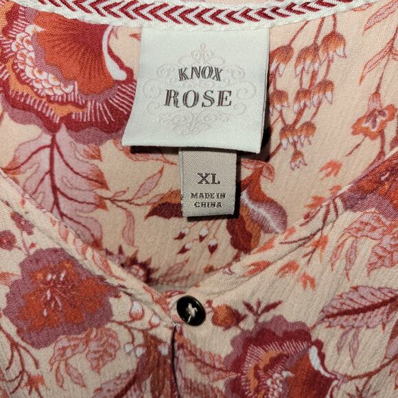 Knox Rose Boho Shirt Dress XL Low High Floral Button Front Tassel Belt Pink - Picture 3 of 13